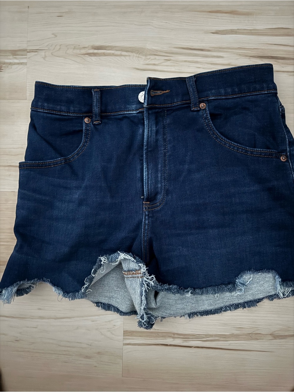 Express Dark Blue Denim Frayed Hem Women's Shorts